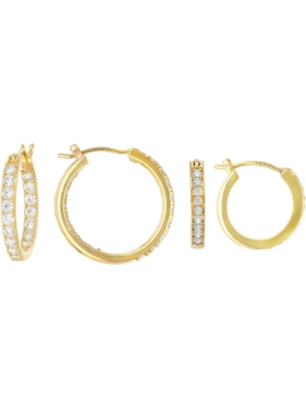 Elegant Sterling Silver & Brass Hoop Earrings Set - Gold-Plated Cubic Zirconia